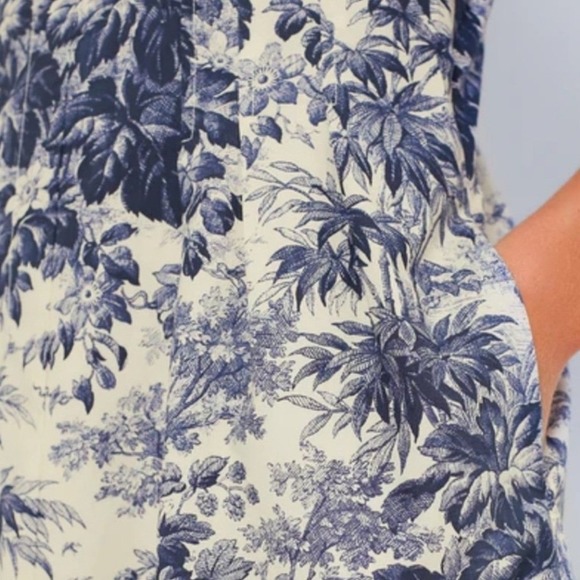 Tuckernuck Delaney Toile Print Dress Women XL Blue Cream Short Sleeve Pockets - Picture 4 of 13